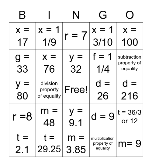 Topic 4.1 - 4.5 Bingo Card