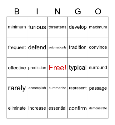 Vocabulary Bingo Card