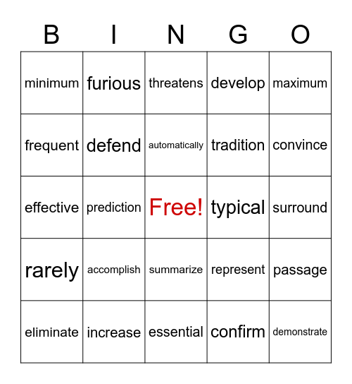 Vocabulary Bingo Card