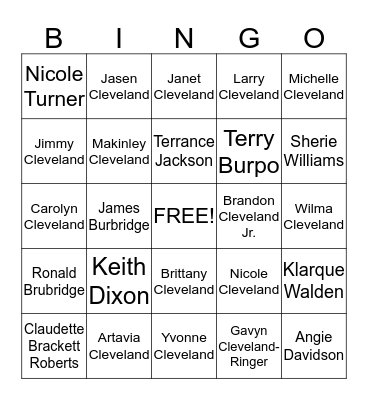 Cleveland Family Reunion Bingo Card