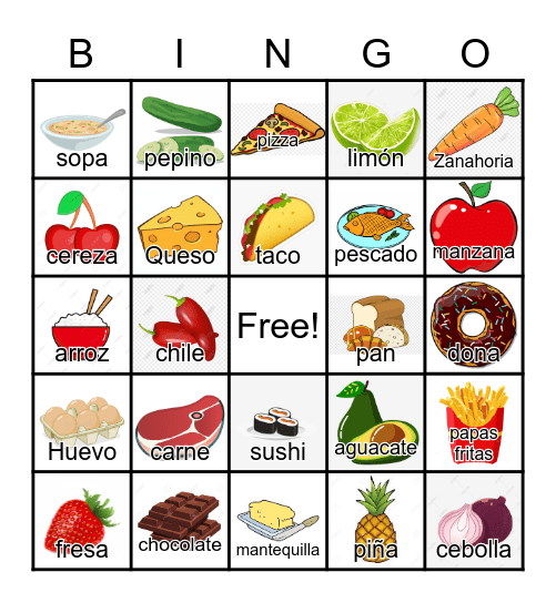 Bingo food in Spanish Bingo Card