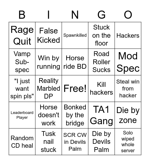 SBR BINGO Card