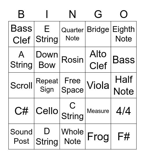 Woodford String Bingo Card