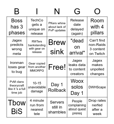 Raids 3 Bingo Card