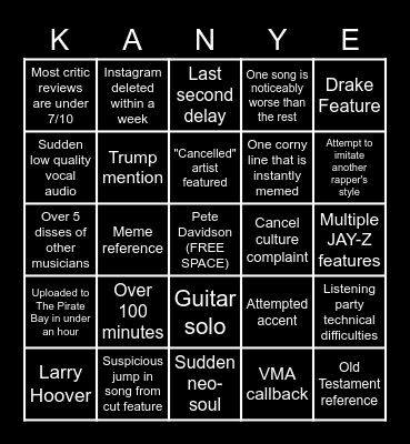Donda 2 Bingo Card