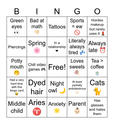 Hey I finally did it! Bingo Card
