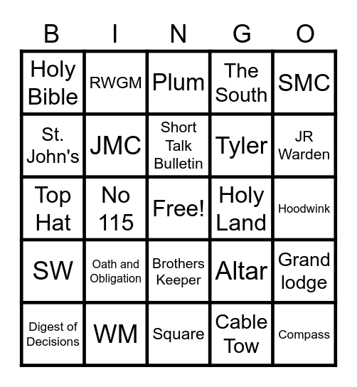 Masonic Bingo 2022 Bingo Card