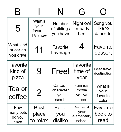 All about you Bingo Card