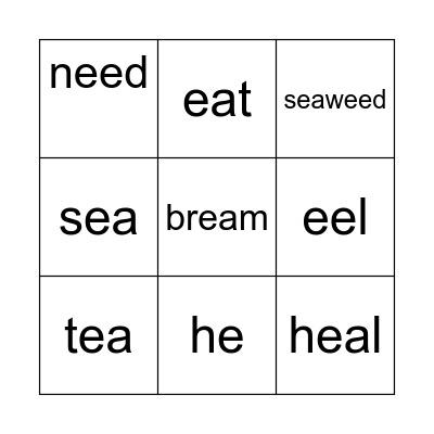 The long 'e' sound Bingo Card