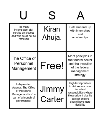 Federal Bureaucracy Bingo Card