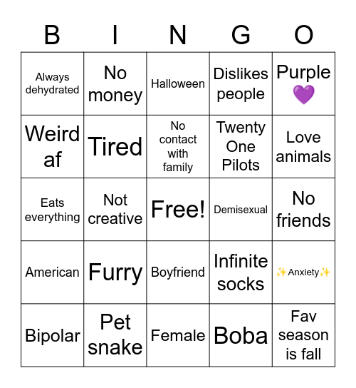 Heavens bingo Card