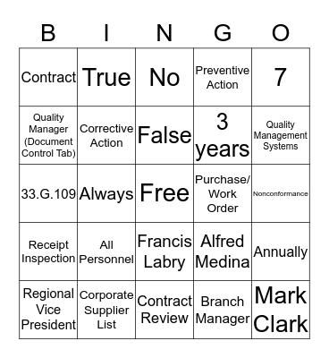 Mechanical Services Bingo Card