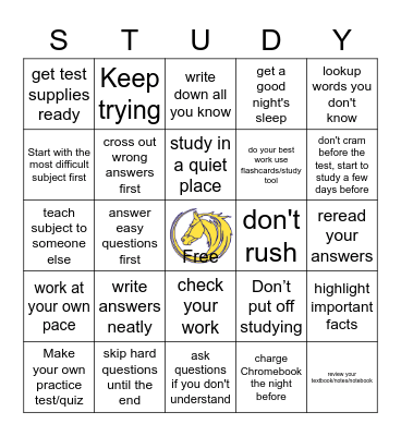 Study Skills & Test-Taking Tips Bingo Card