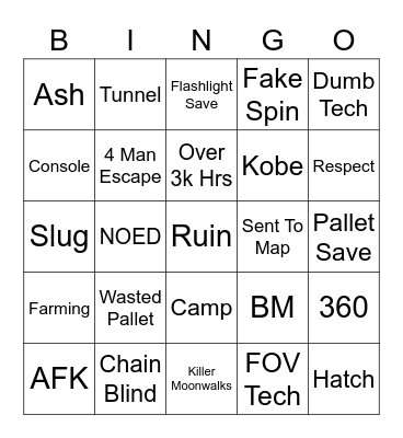 Dead By Daylight Bingo Card