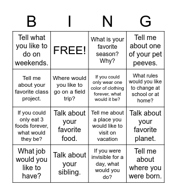 Conversation BINGO! Bingo Card