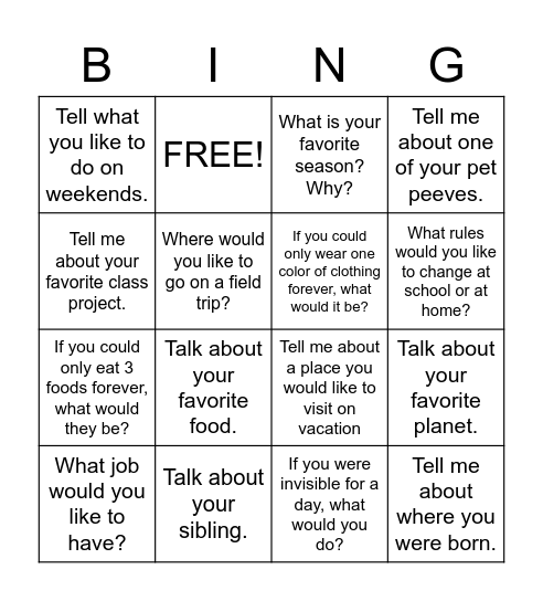 Conversation BINGO! Bingo Card