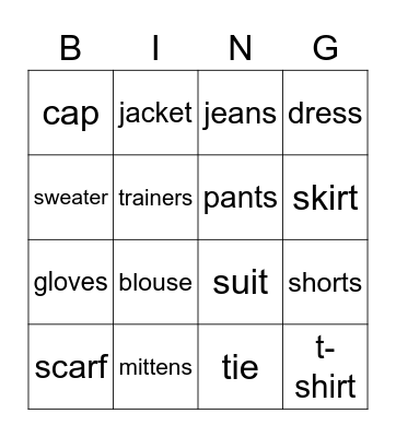 English Bingo! Bingo Card