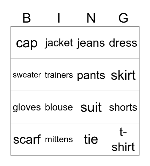 English Bingo! Bingo Card