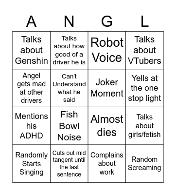 Angel Drive Time Bingo Card