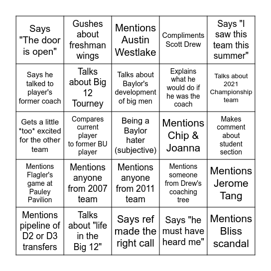 Fran FraschillaB Bingo Card