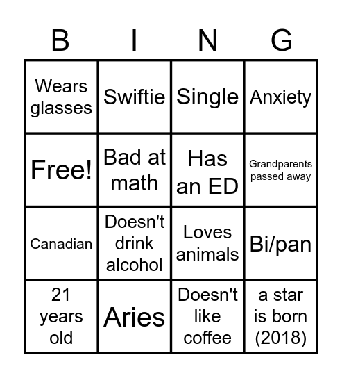 Sarah's Bingo Card