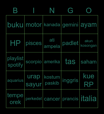 C Bingo Card