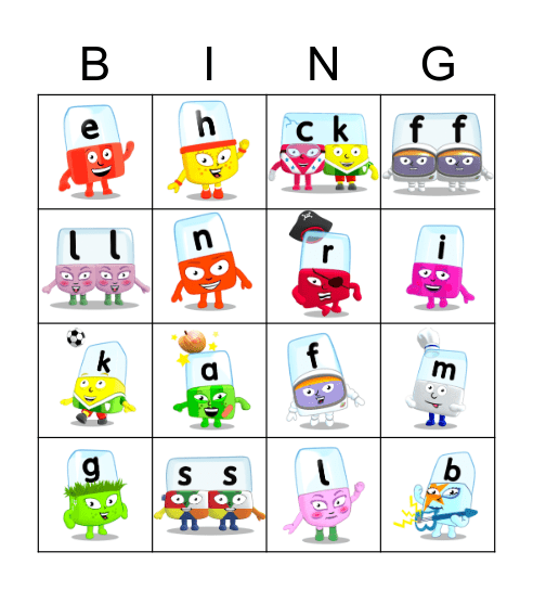 Alphablocks Phase 2 Bingo Card