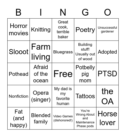 Guinevere Bingo Card