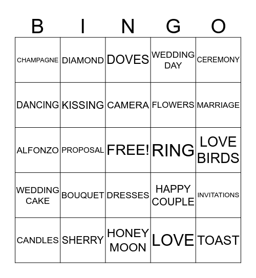 BRIDAL BINGO Card