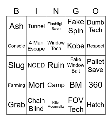 Dead By Daylight Bingo Card