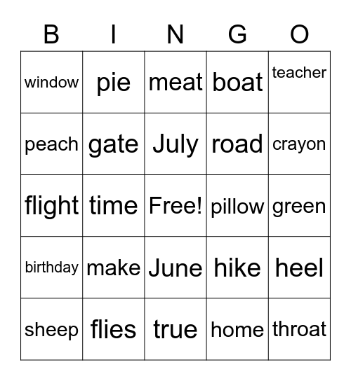 long vowels review Bingo Card