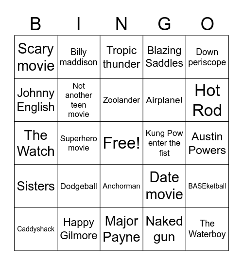 Funniest Movies Bingo Card