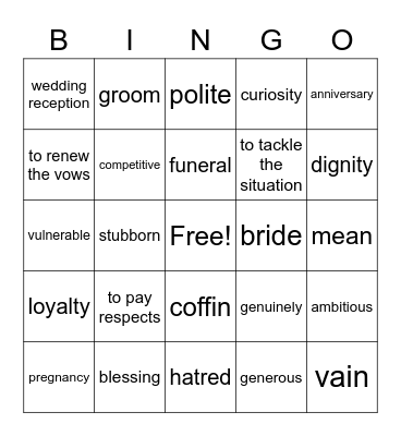 Outcomes - unit 13 Bingo Card