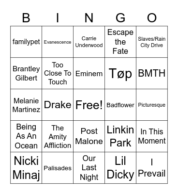 Music Bingo Card