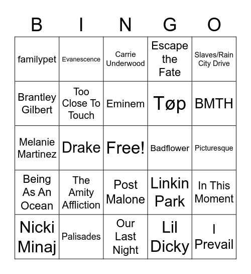 Music Bingo Card