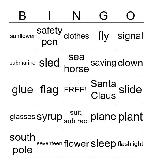 Initial /s/ and /l/-blend Bingo Card