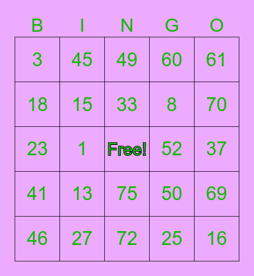 Thanksgiving BINGO Card