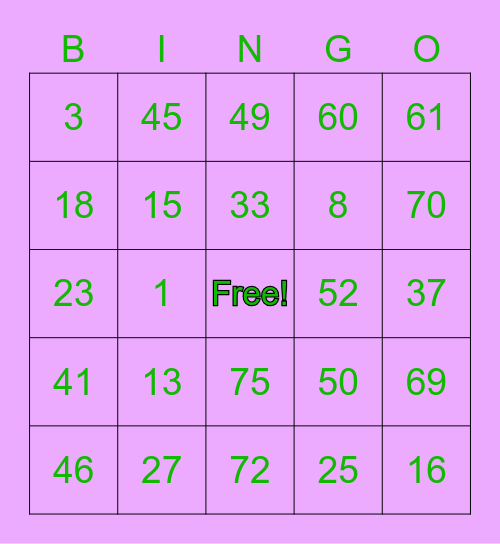 Thanksgiving BINGO Card