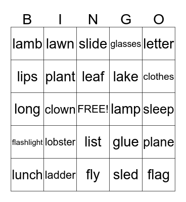 Initial /l/ and /l/-blend Bingo Card