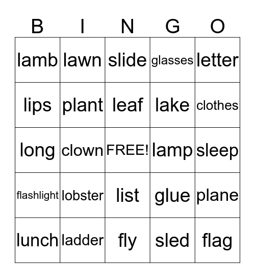 Initial /l/ and /l/-blend Bingo Card