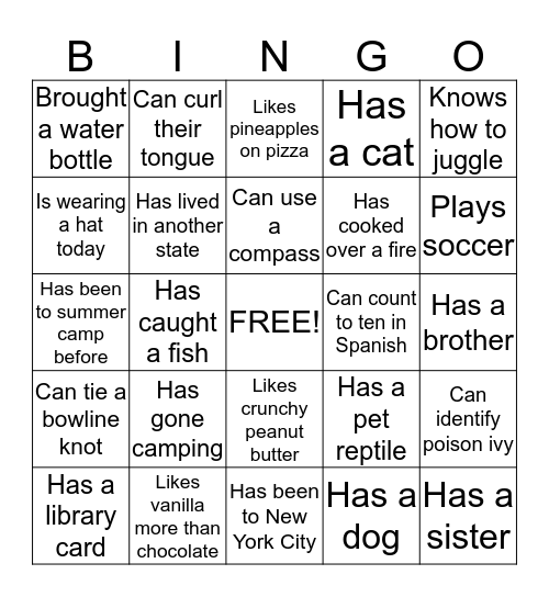 People Bingo Card