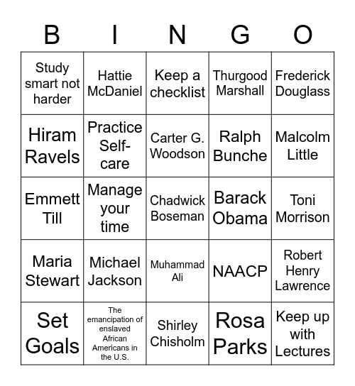 New Semester Bingo: Black History Month Bingo Card