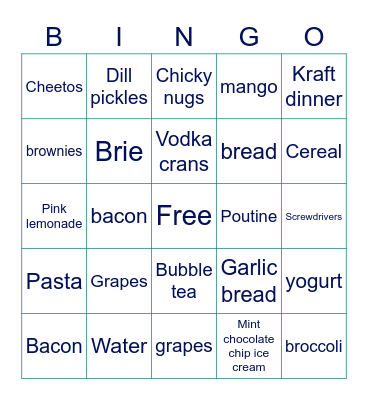 Food and Drinks Bingo Card