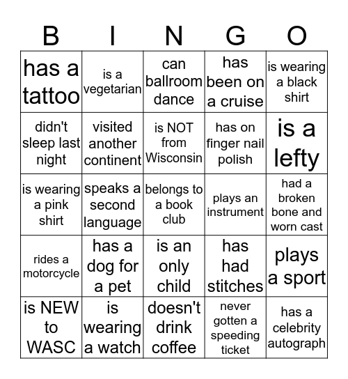 People Bingo Card