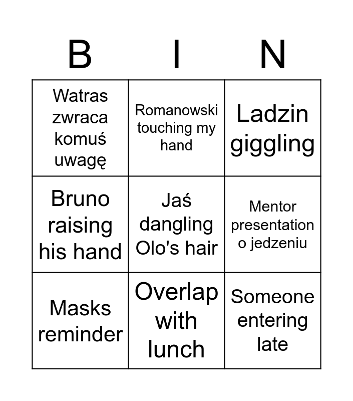 Assembly Bingo Card