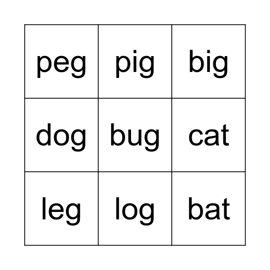 phonics bingo Card