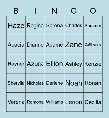Nicholas' Bingo Card