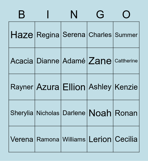 Nicholas' Bingo Card