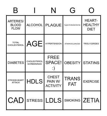 HIGH CHOLESTEROL Bingo Card