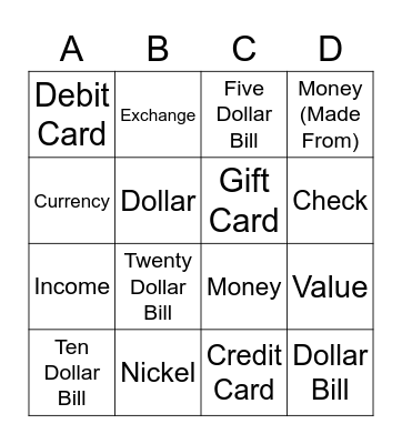 What is Money? Bingo Card